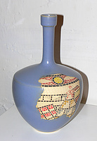 Blue Thin Necked Vase with Primary Color Mosaic